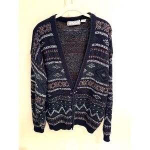 Michael Gerald‎ Vintage Knit Cardigan Men's Geometric Pattern Grandpa Sweater L